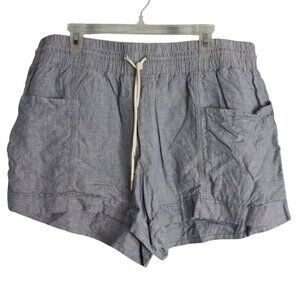 Athleta Size 18 Shorts Cabo Linen Womens Blue Drawstring Elastic Waist Pockets